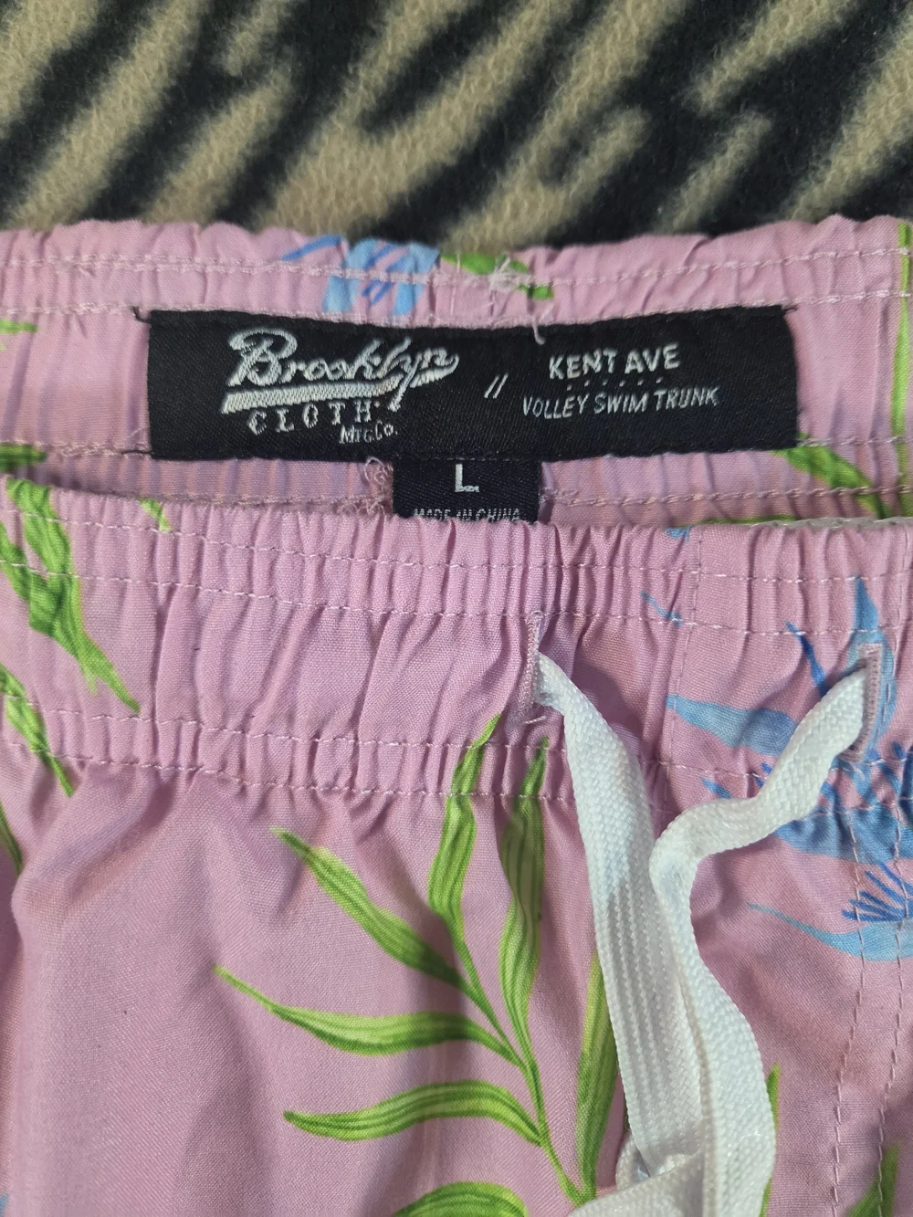 Brooklyn Cloth Kent Ave Volley Swim Trunks Pink Palm Leaf Print